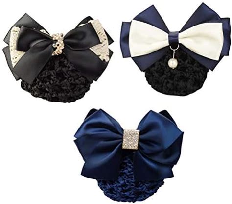 Lurrose 3pcs Elastic Bowknot Decor Snood Net Barrette Hair Clip Bun ...