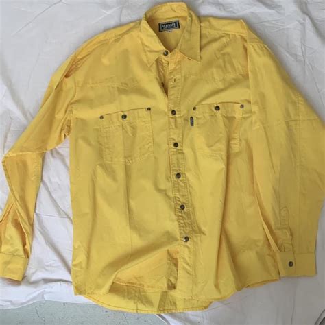 Oversized Versace button up shirt. Raincoat yellow.... - Depop