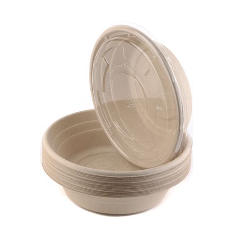 [25 Count] 29oz Round Disposable Bowls with Lids Natural Sugarcane ...