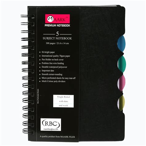 Maark Premium 5 Subject Single Ruled Note Book 300 Pages (21.6 X 14 Cm ...