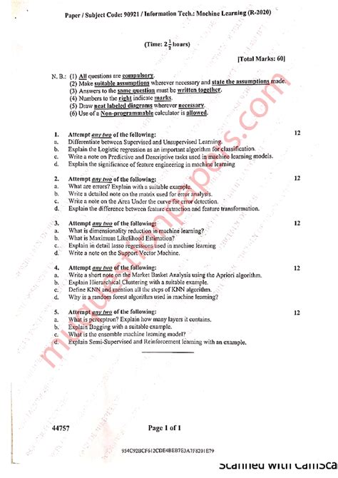 Ml200 - Machine learning - Paper Subject Code: 90921 Information Tech ...
