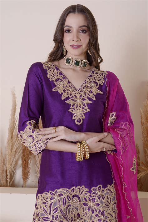Purple Kurta Set with Hot Pink Dupatta – Surabhi Arya