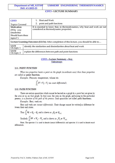 ETD CDT-3 - important notes - Department of ME, KITSW U18ME305 ...