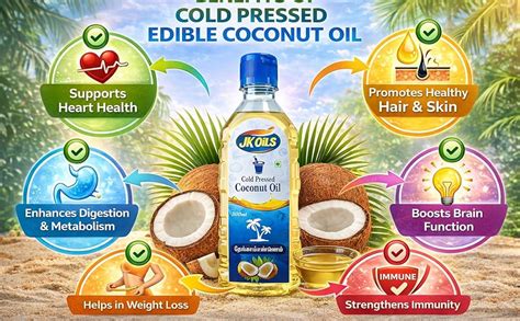 JK Oils Cold Pressed Coconut Oil | 100% Pure Natural Coconut Oil for ...