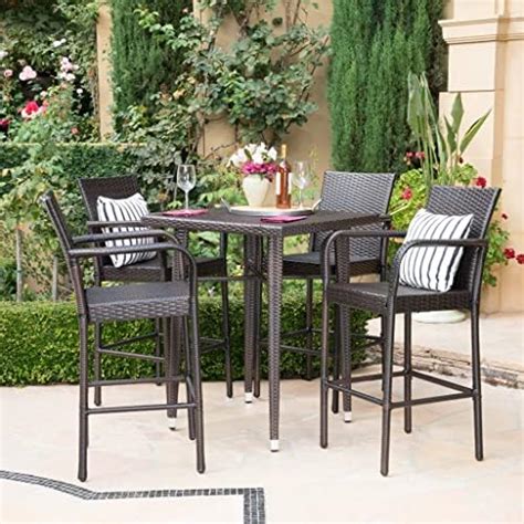 DEVOKO Outdoor Patio Counter Height Dining Bar Set with Wicker Bistro ...