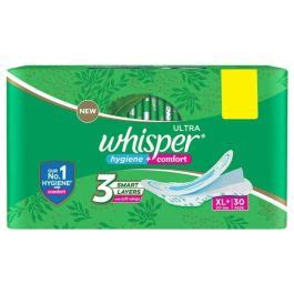 Whisper Ultra Hygiene + Comfort XL+ Sanitary Pads (30 Pads)