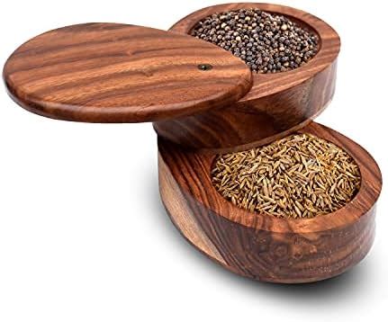 Buy Naturecrafts Wooden Salt Box & Pepper Storage Bowls With Swivel Lid ...