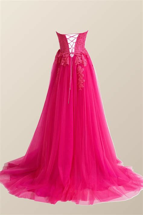 hot pink lace appliques a line long dress $ 162 . 00 $ 162 . 00 on sale ...