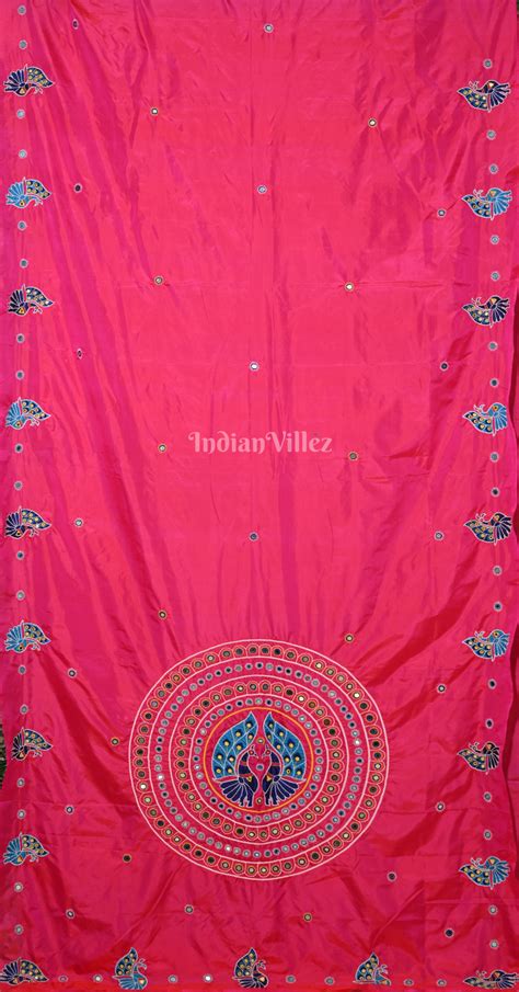 Rani Pink Blue Applique Work Hand Embroidered Saree – IndianVillèz