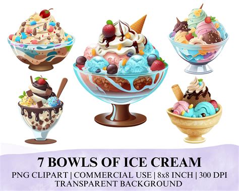7 Bowls of Ice Cream PNG Clipart, Cartoon Style Bowls of Ice Cream ...