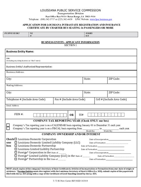 Fillable Online Charter Bus Application to transport Passengers with a ...