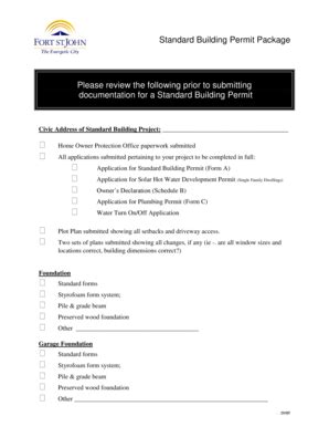 Fillable Online Standard Building Permit Package Please review the ...