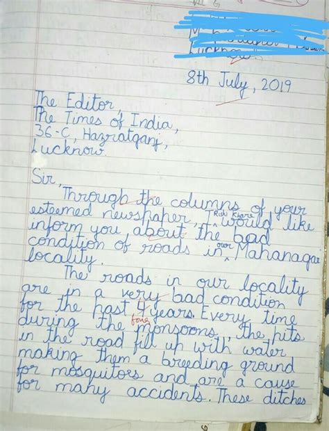 Write a letter to the editor of a newspaper about the bad ...