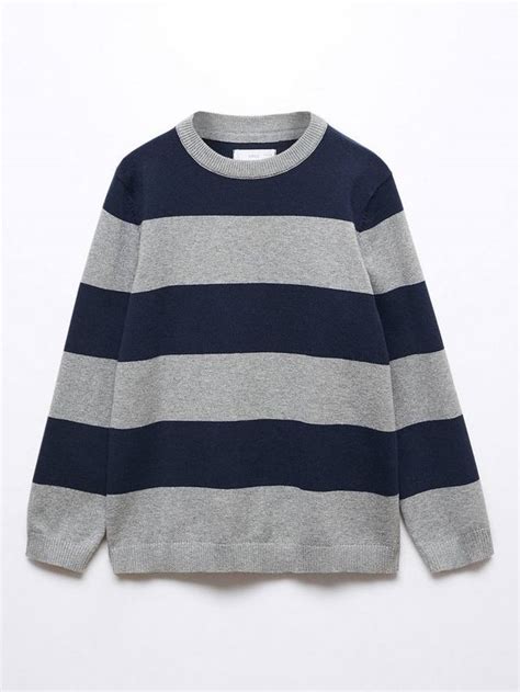 Mango Kids' Wally Wide Stripe Knit Jumper, Navy