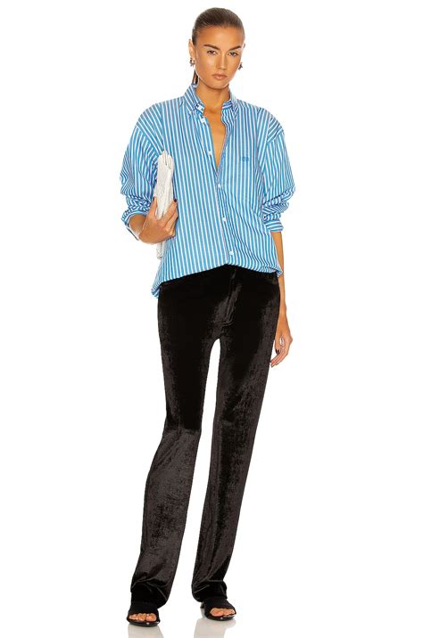Balenciaga Long Sleeve Large Fit Shirt in Azure | FWRD