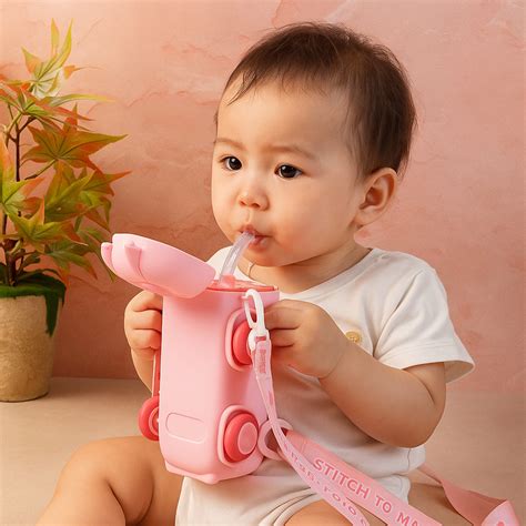 Bus Shaped Kids Water Bottle with Strap – 500ml Cute Cartoon Design Wi