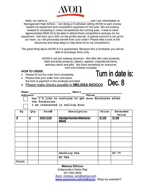 Printable Avon Order Form