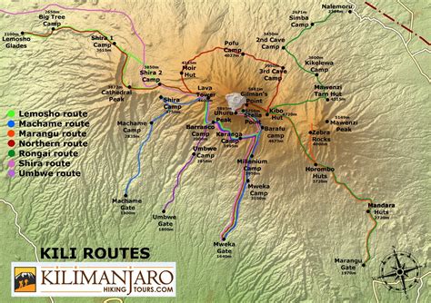 Mt Kilimanjaro map, explore the routes