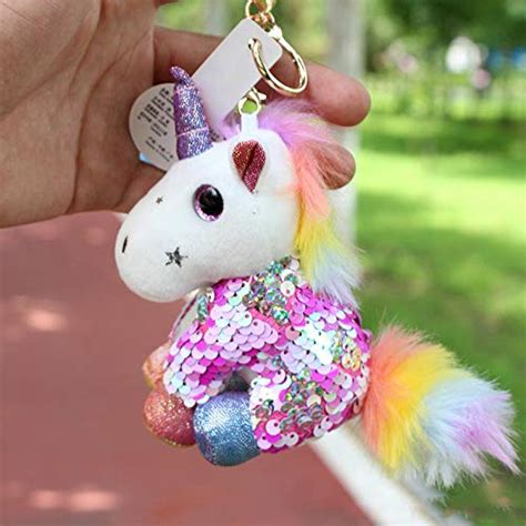 INFInxt Rainbow Unicorn Key-Chain Unicorn Poof Tail Plush Pendant ...