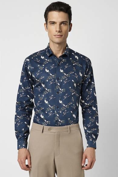 Buy Men Navy Slim Fit Print Full Sleeves Party Shirt Online - 962557 ...