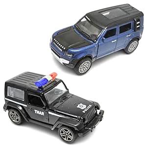 Black Police Thar Diecast Jeep Car & Blue Defender Car Set - 2-Pack ...