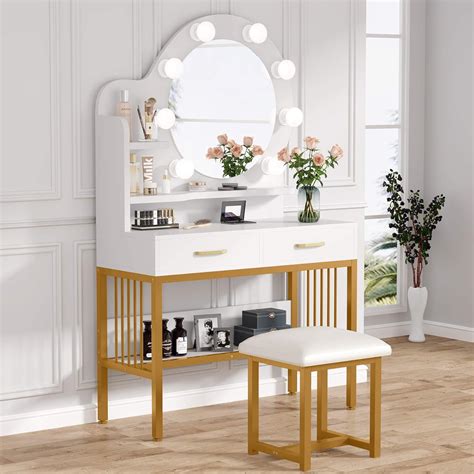 Vanity Table Set with Lighted Mirror & Stool, India | Ubuy