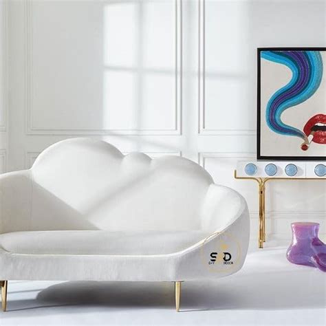 Sky Rise Decor 2 Seater Cloud Shape Sofa Wooden Velvet Luxury Couch ...