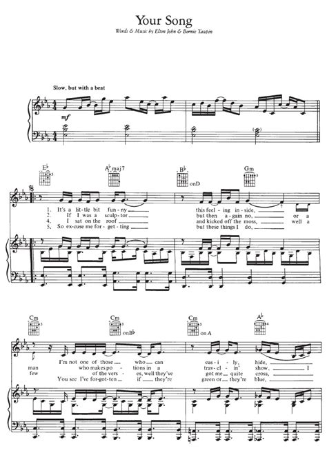 Elton John - Your Song | Partituras para Piano