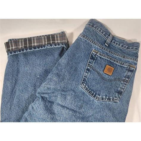 men's CARHARTT Relaxed Fit Flannel Lined blue jeans... - Depop