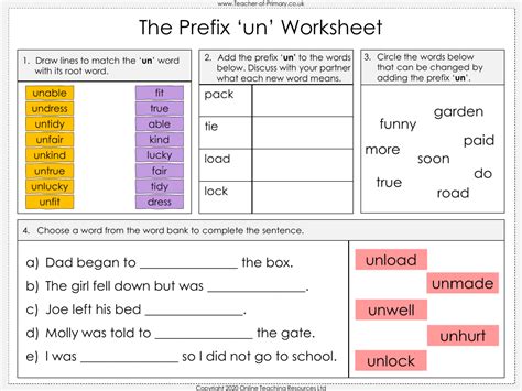 un- prefix worksheets and resources - Galactic Phonics - Worksheets Library