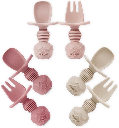 PandaEar 6 Pack Silicone Baby Spoons and Fork Feeding Set- Anti-Choke ...