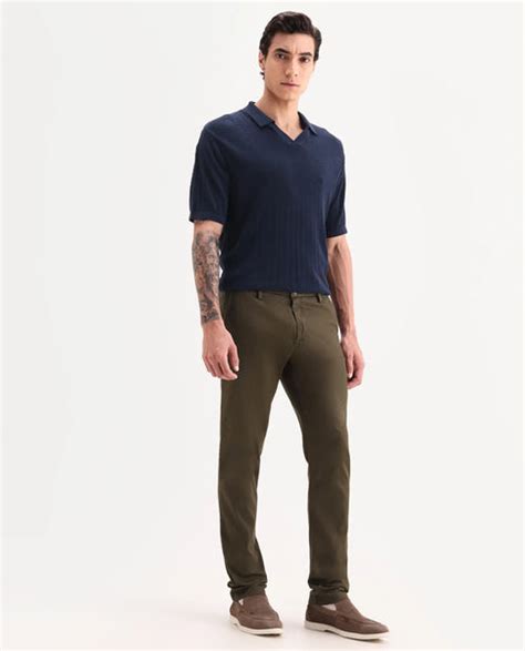 Rare Rabbit Men's Cellular Olive Cotton Plain Regular Fit Trouser