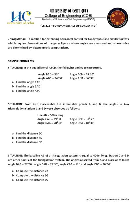 Image result for Triangulation Surveying Example Problems