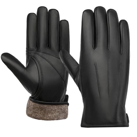 Men's PU Leather Winter Gloves, Warm Wool Lined, Touchscreen Compatible ...