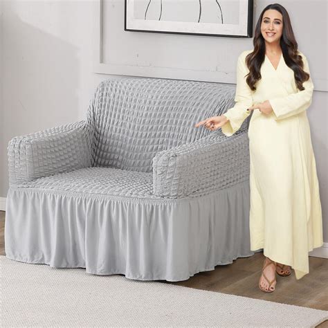 Ash Grey Colour Stretchable Turkish Bubble Frill Sofa Cover Set| HOKIPO ...