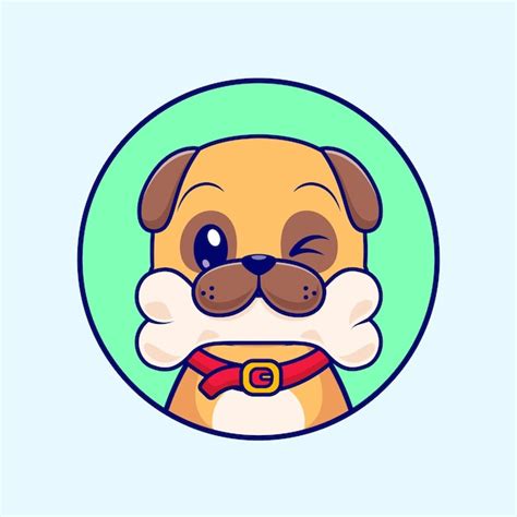 Niedlich, Mops, Hund, Biss, Knochen, Karikatur, Vektor, Symbol ...