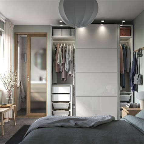 PAX / HOKKSUND wardrobe combination, white/high-gloss light grey ...