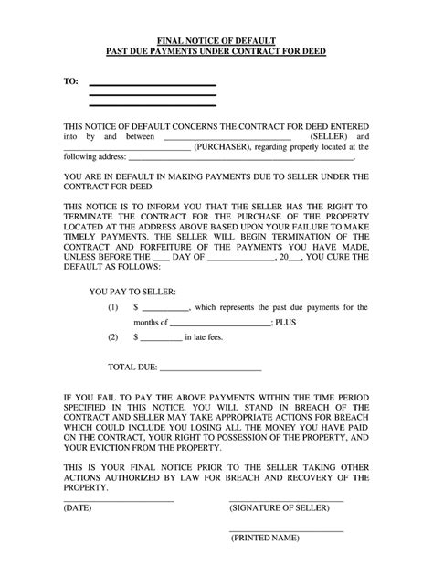 Final Notice of Default for Contract for Deed - Blank Fillable Template ...
