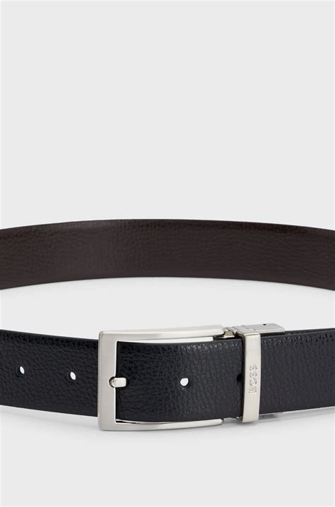 BOSS - Reversible belt in structured Italian leather - Black