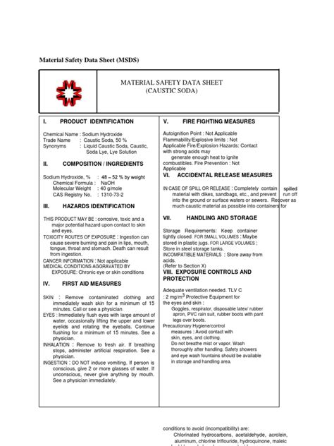 MSDS NaOH | Sodium Hydroxide | Chemical Substances