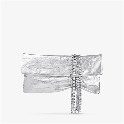 Zandra | Silver Vintage Metallic Leather Clutch Bag | JIMMY CHOO AU