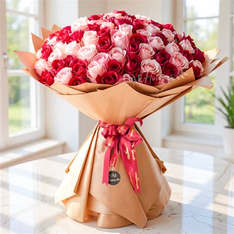 Red & Pink Rose Bouquet | Luxury Flower Bouquet Delivery UAE