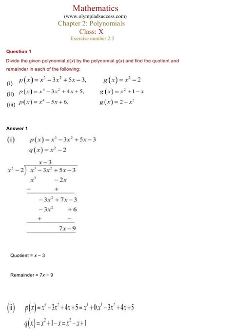 Image result for Exercise 2.2 for Class 10 Math