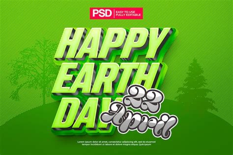 3d happy earth day text effect | Premium PSD