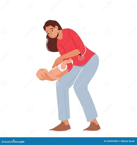 Emergency, First Aid Food Choking Baby. Female Character Mother Trying ...