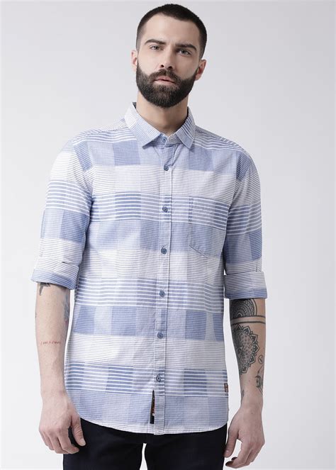 Get Two-Tone Patch Striped Detail Blue Casual Shirt at ₹ 899 | LBB Shop