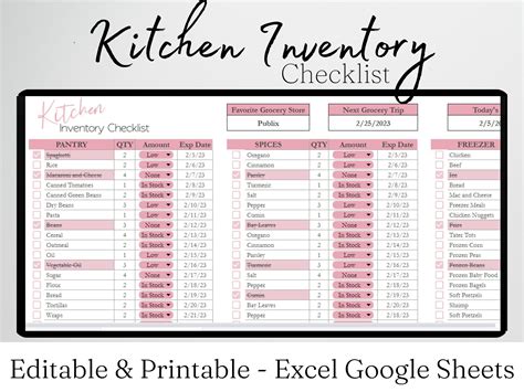 Kitchen Inventory Template, Pantry Inventory Spreadsheet List, Freezer ...
