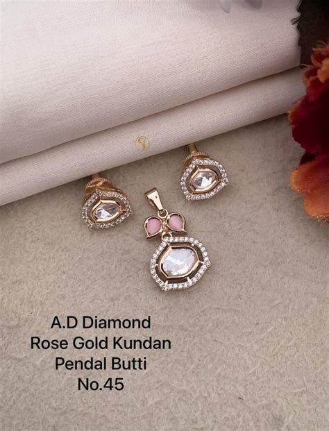 Ad Diamond Rose Gold Kundan Pendal Butti 02 - Amrah Wholesale