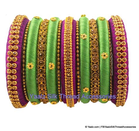 Yaalz Silk Thread Partywear Bridal Antique Stone Bangle Sets In Assort