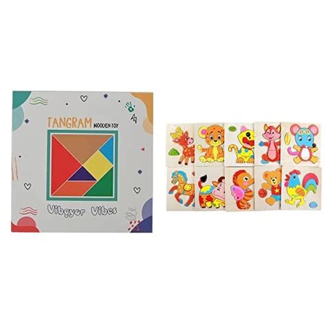 Vibgyor Vibes 7 Piece Wooden Tangram Puzzle for Mind Development of ...